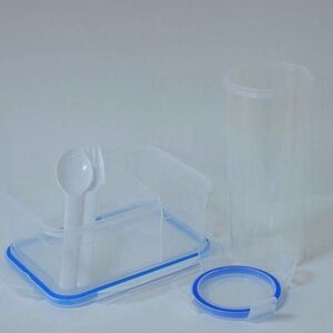 Clear lunch bowls set , Food Storage Set with Blue Accents
